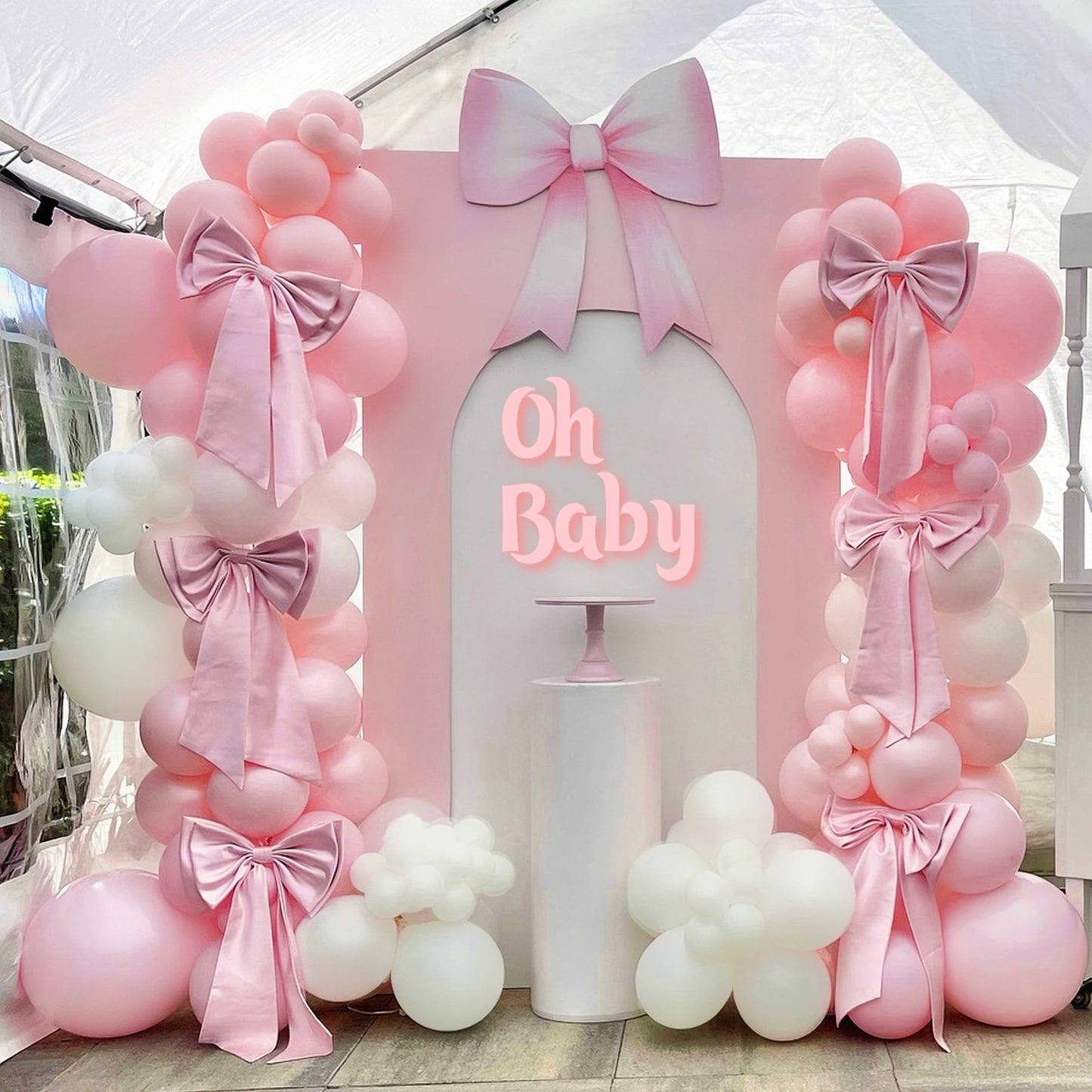 Pink White Balloon Arch Kit, Double Stuffed Pastel Pink Ivory White Balloon Garland, Baby Pink Cream White Balloons with 3pcs 18Inch Clear Balloons for Girls Birthday Baby Shower Party Decorations