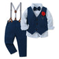 WESIDOM Toddler Boy Clothes Suit Formal Dress Shirt+Bowtie+Vest+Boutonniere+Suspender Pants Boys Gentleman Outfits Set