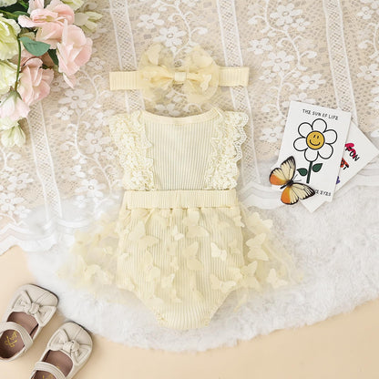 Baby Girl Summer Clothes Cute Newborn Girl Outfits Sleeveless Lace One Piece Romper + Headband 2pcs set 0-12 Months