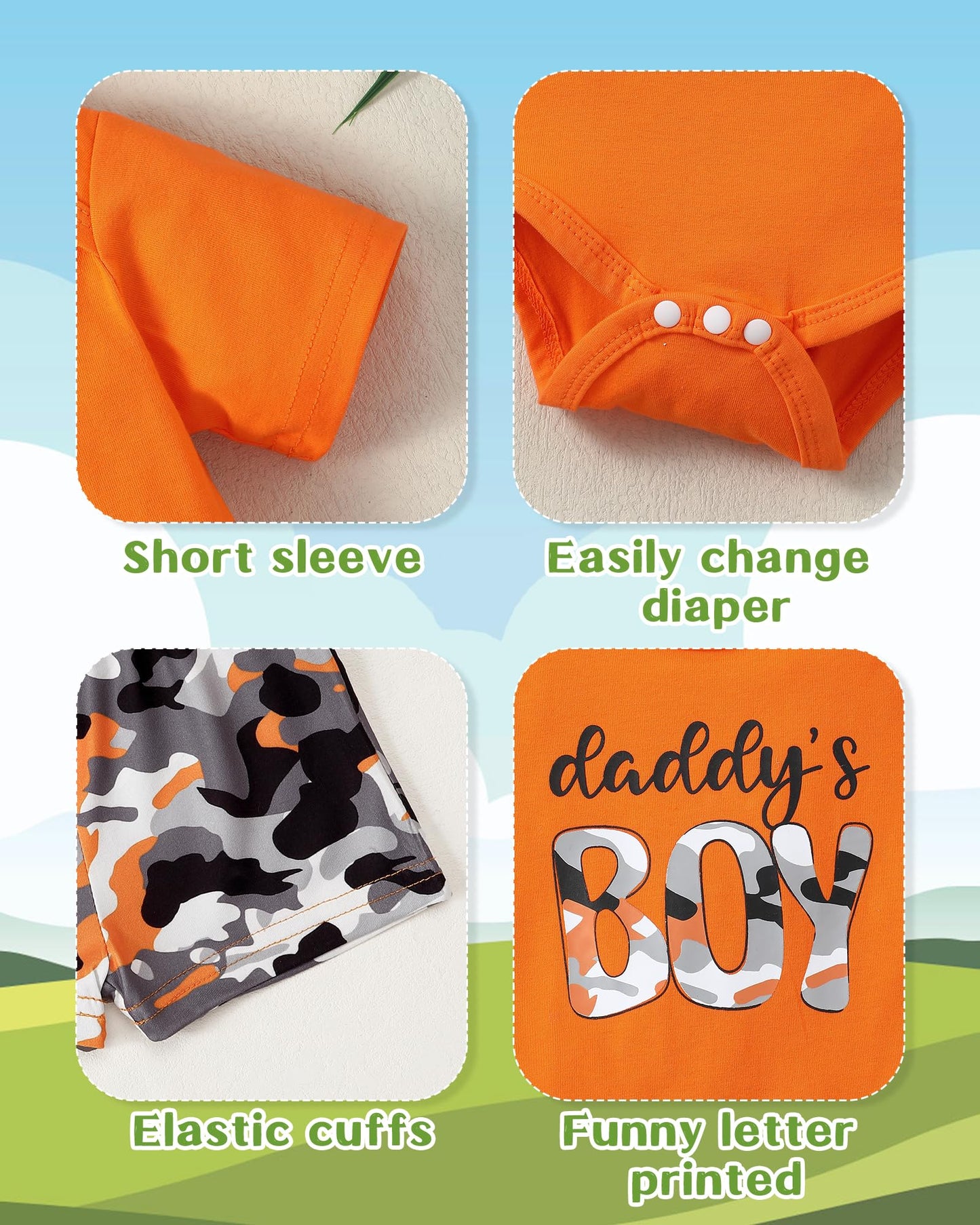 NZRVAWS Newborn Baby Boy Clothes Letter Printed Romper Shorts Summer Infant Outfits Camo Clothing Set 0 3 6 9 12 Months