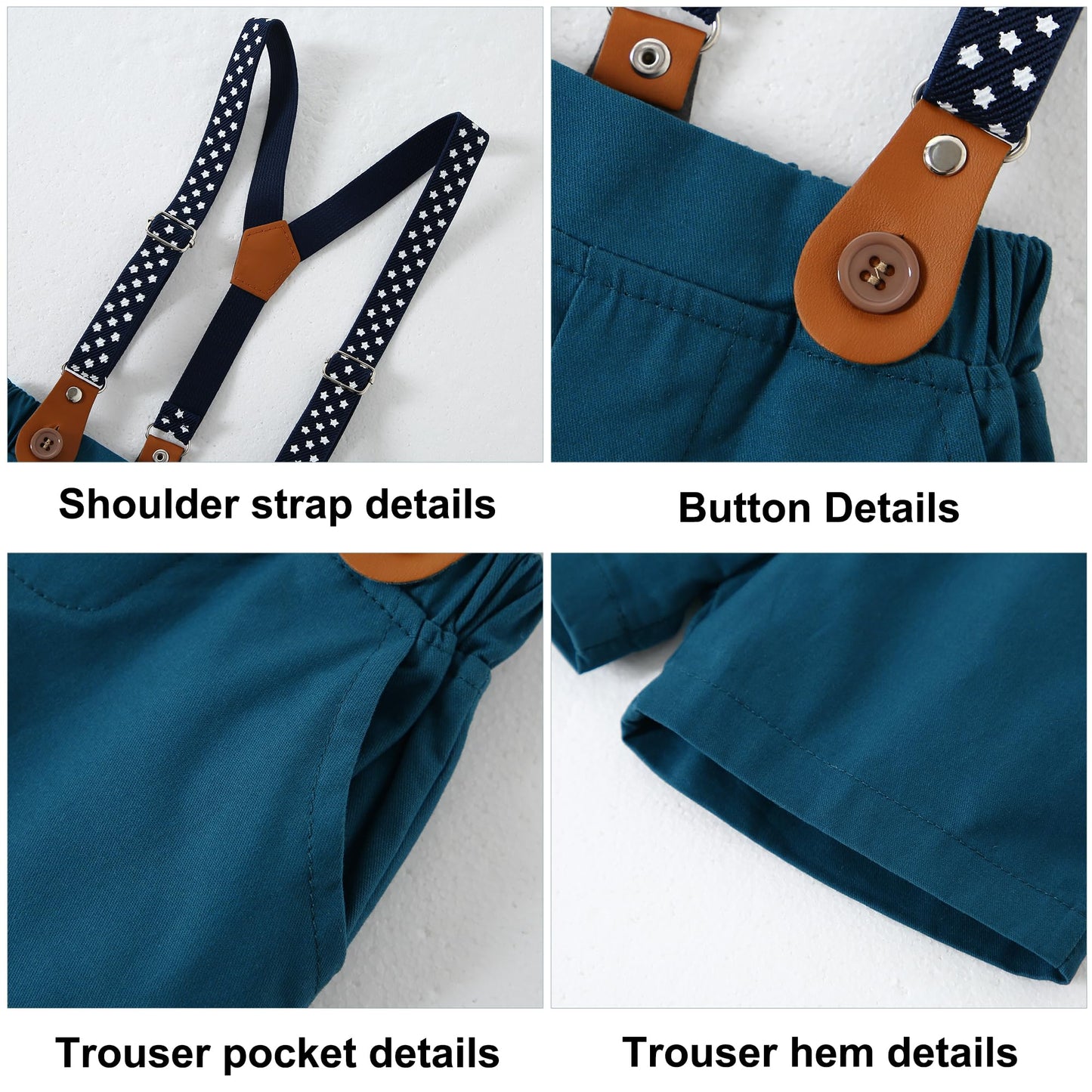 ZOEREA Baby Boy Clothes Suit Infant Short Sleeve Gentleman Outfits Dress Shirt+Bowtie+Suspender Shorts 0-18M