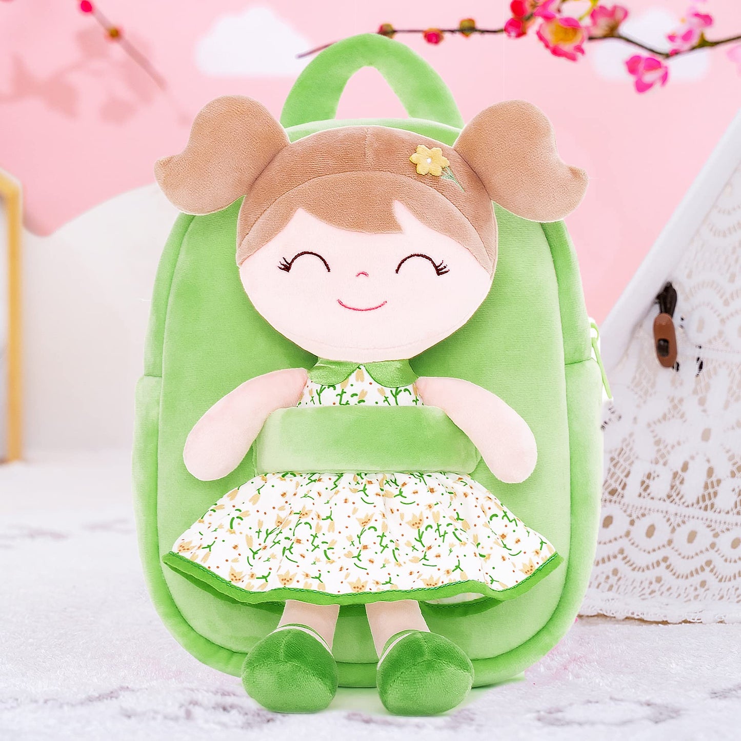 Gloveleya Toddler Backpack Baby Ballerina Girl Gifts Plush Curly Hair Ballet Backpack - Black Blonde 9 inches