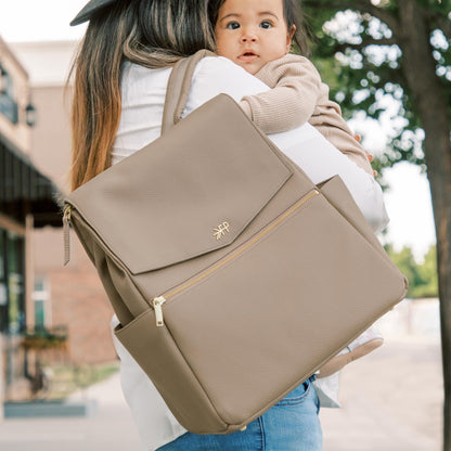 Freshly Picked Classic II Diaper Bag Backpack, Wipeable Vegan Leather With Changing Pad (Sage Green V2)