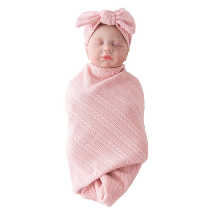 Jastore Baby Infant Swaddle Blankets for Girls 3PCS Newborn Accessories Set with Matching Hat and Bow Headband (Pale Pink, 33"*35")