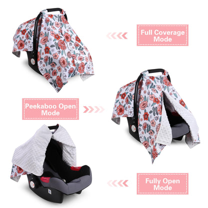 Rquite Car Seat Cover Baby, Carseat Covers Baby Boy, Minky Infant Car Seat Cover Winter, Peekaboo Opening Car Seat Canopy, Multi-use Baby Carrier, Stroller, Nursing Cover, Minky Blanket, Dinosaur