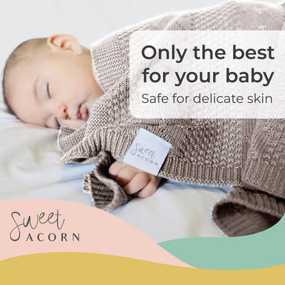 Knit Baby Blanket in Elegant Pattern, Organic Cotton Blankets for Crib or Stroller, Receiving Blankets - Salt White