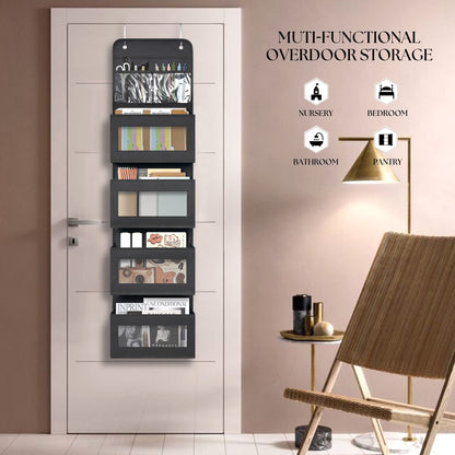 Over Door Organizer with 4 Large Capacity Pockets, Hanging Organizer Storage for Closet Bathroom Nursery Bedroom Dorm, Toys Cosmetics Sundries and Baby Essentials, Gray