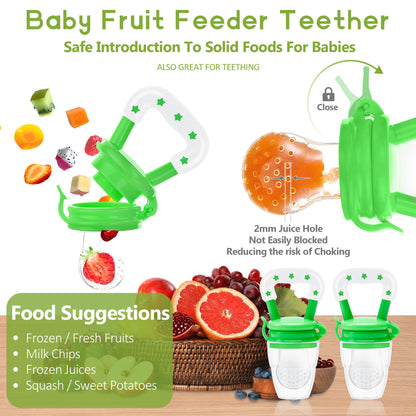 WAJIAYON Baby Fruit Feeder Pacifier | Infant Food Feeder Pacifier & Food Dispensing Spoon | Mesh Fresh Fruit Teethers for Babies | Silicone Feeder Baby Shower Gifts for Boys and Girls (Pink)