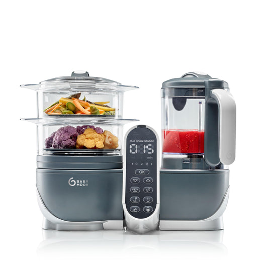 Babymoov Duo Meal Station 6 in 1: Multi-Speed Baby Food Maker Steamer and Puree Blender, Baby Food Processor that warms & defrosts (Nutritionist Approved), Mineral Beige