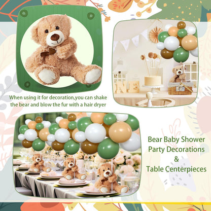 Meooeck 185 Pcs Bear Baby Shower Party Decorations Table Centerpieces 5 Pcs 13. 5'' Gender Reveal Bears 180 Balloons Kit Baby Shower Table Decor for Birthday Wedding(Green, Brown, Nude, White)