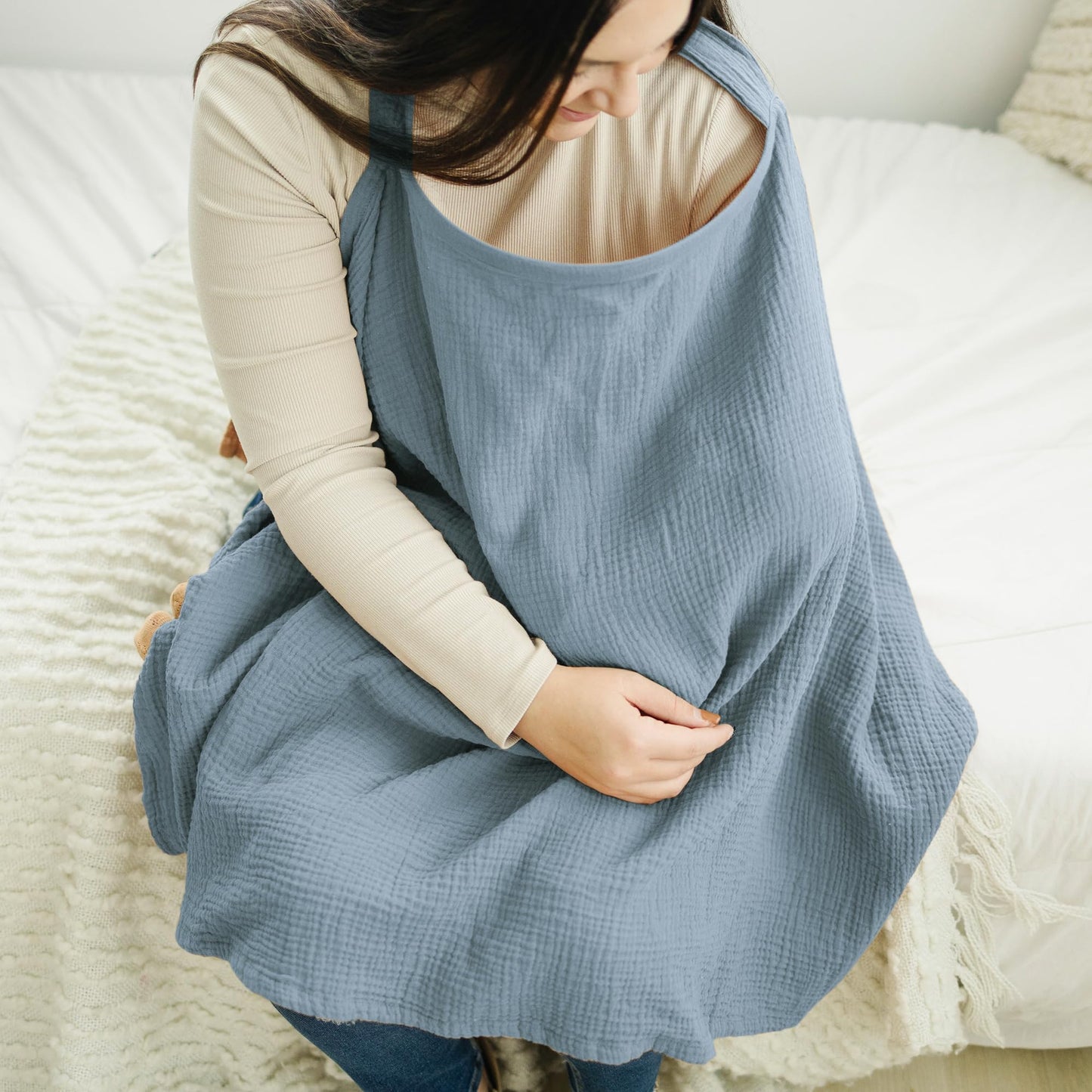 Konssy Muslin Nursing Cover for Baby Breastfeeding, Breathable 100% Cotton Breastfeeding Cover with Rigid Hoop for Mother Nursing Apron, Multi-use Carseat Canopy (Summer Wheat)