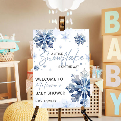 Personalized A Little Snowflake Is On The Way Welcome Sign, Pink, Girl, Winter Baby Shower Canvas