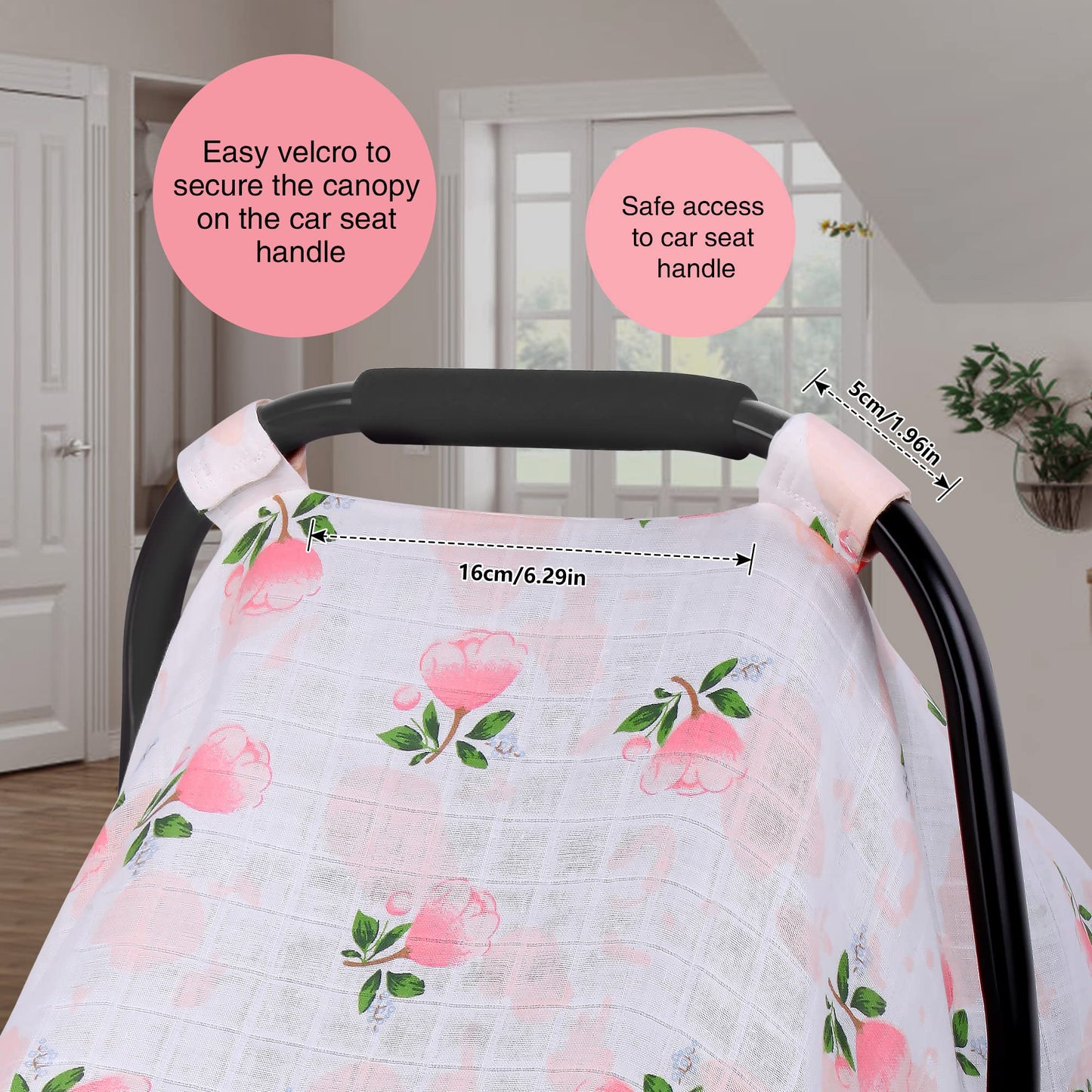 Rquite Car Seat Cover, Muslin Cotton Infant Car Seat Canopy, Breathable Baby Carrier Cover, Summer Stroller Sun Shade, Flower