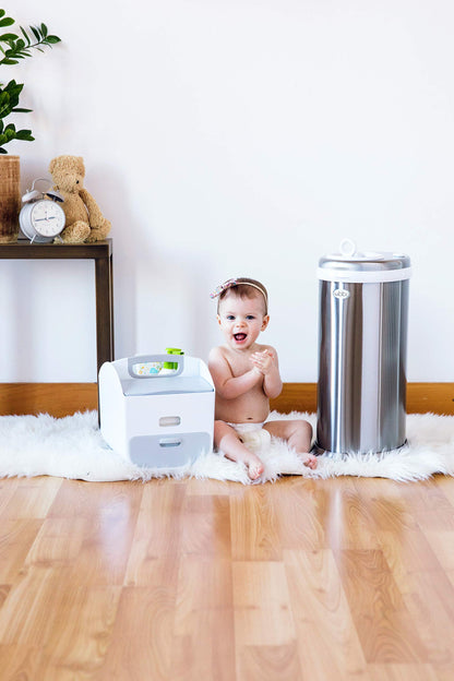 Ubbi Steel Diaper Pail, Odor Locking, No Special Bag Required, Award-Winning, Registry Must-Have, White