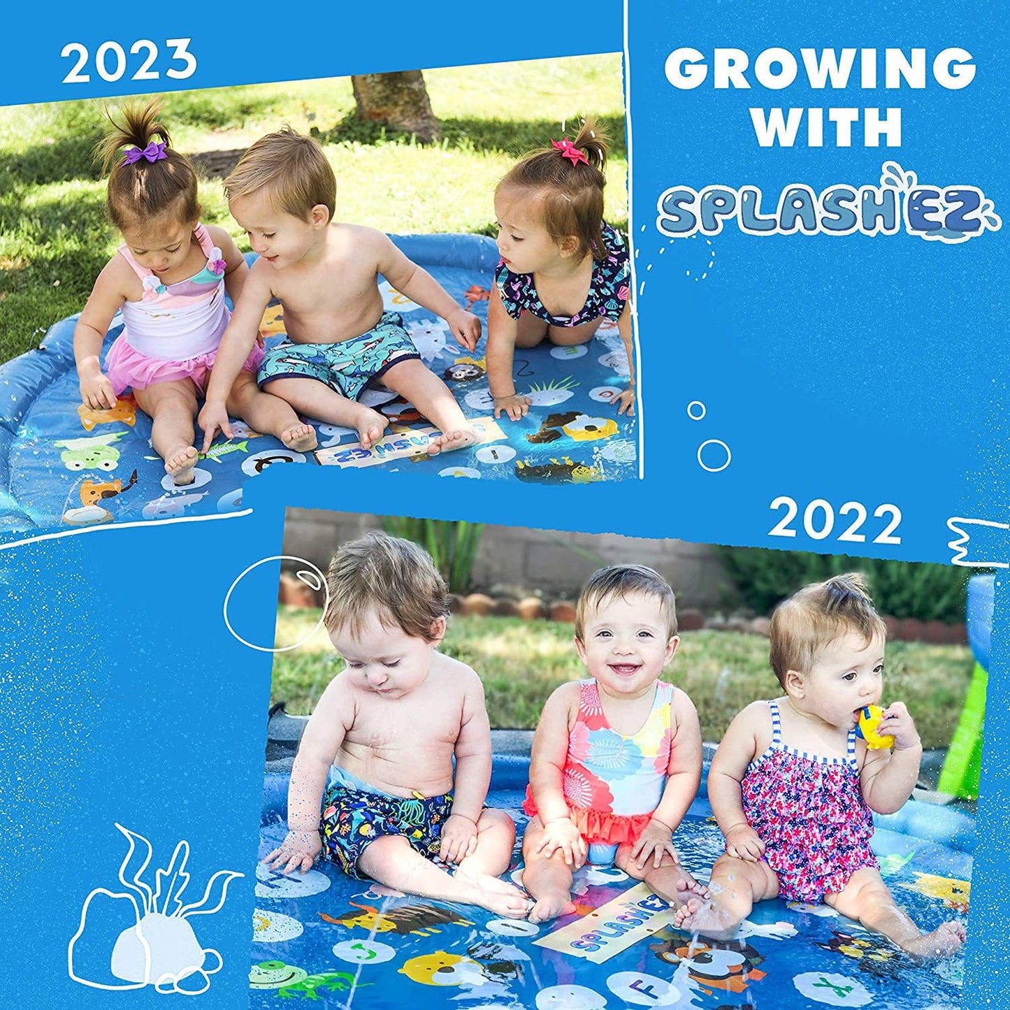 SplashEZ 3-in-1 Splash Pad, Sprinkler for Kids & Baby Pool for Learning – Toddler Sprinkler Pool, 60’’ Outside Water Toys – “from A to Z” Outdoor Play Mat for Babies & Toddlers
