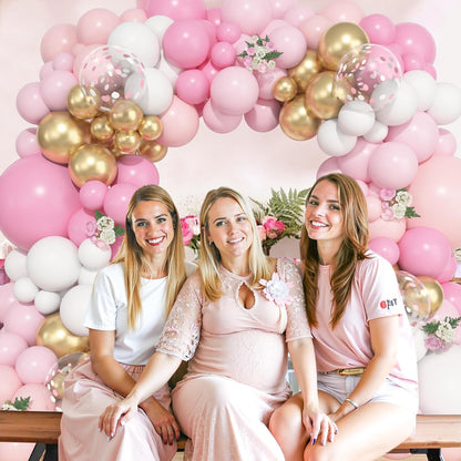 Ouddy Life 157 Pcs Boho Dusty Pink Balloons Arch Garland Kit, Blush Neutral Pink Sand White Metallic Gold Different Size Balloon for Girls Baby Shower Birthday Wedding Gender Reveal Party Decorations