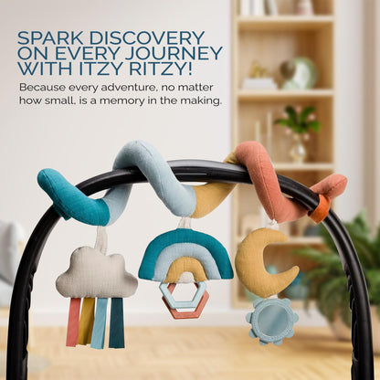 Itzy Ritzy Spiral Car Seat & Stroller Activity Toy - Stroller & Car Seat Toys for Ages 0 Months and Up - Hanging Toys Include Dangling Ring, Mirror and Textured Ribbons (Pastel Rainbow)