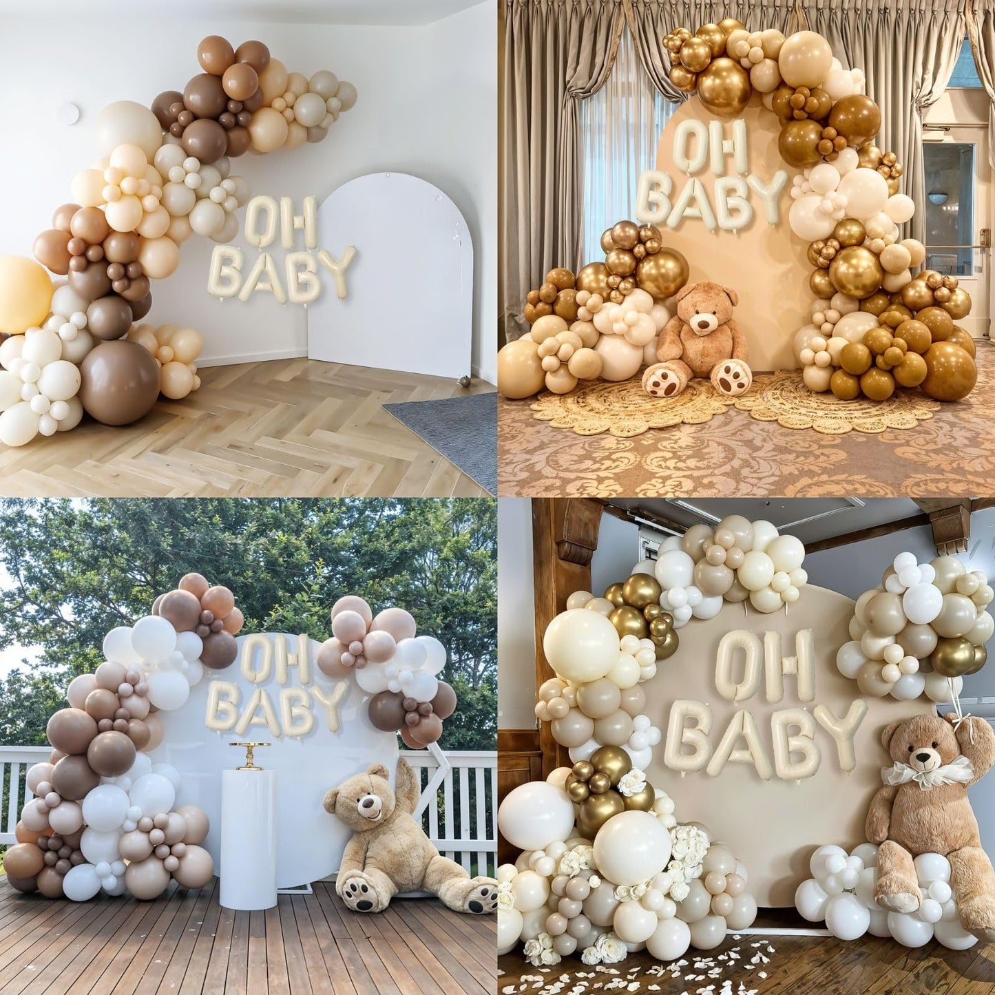 Sage Green Baby Shower Decorations,Boho Greency Neutral Balloon Arch with Oh Baby Balloon Banner Green Gold Balloons For Boy Girl Woodland Baby Shower Birthday Party Supplies