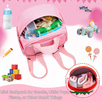 Toddler Backpack with Leash, Accmor 4 in 1 Kids Mini Backpacks with Anti Lost Wrist Link, Cute Child Harness Bag Rein for Outdoor, Strawberry Back Pack Rope Tether for Baby Girls Aged 1-3 Years (Pink)