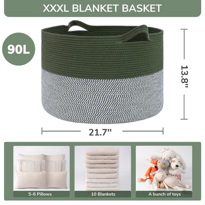 INDRESSME XXXLarge Cotton Rope Basket 21.7" x 21.7" x 13.8" Woven Baby Laundry Blanket Basket Toy Baskets with Handle Storage Comforter Cushions Thread Laundry Hamper