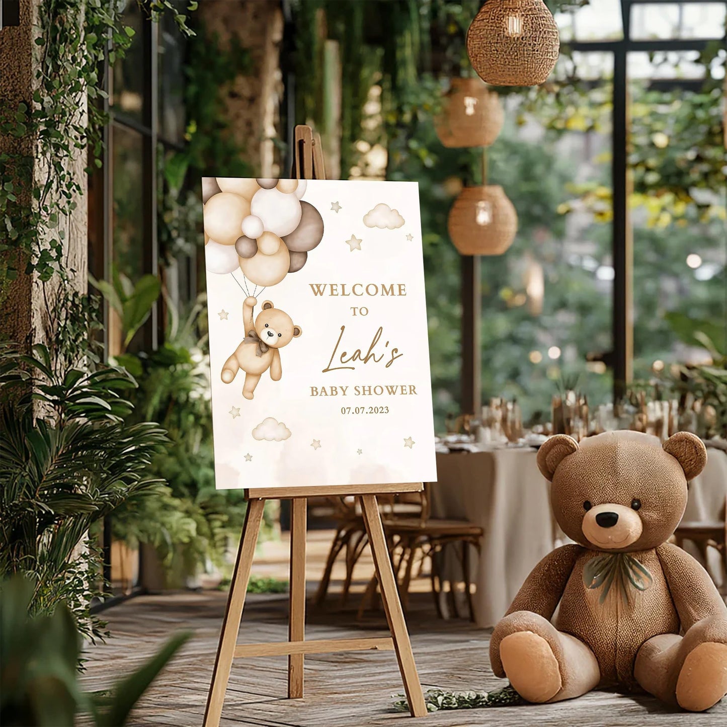 Personalized We Can Bearly Wait Baby Shower Welcome Sign, Welcome to Baby Shower Sign - Teddy Bear & Balloon Theme Décor #5