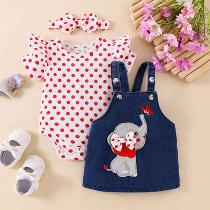 Baby Girl Clothes Suspender Skirt Newborn Ruffled Romper + Elephant Jeans Dress + Headband Summer Outfits 0-18 Months