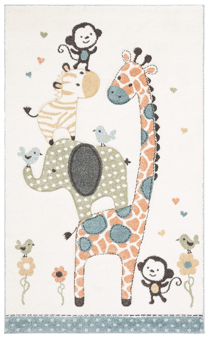 SAFAVIEH Carousel Kids Collection Accent Rug - 4' x 6', Ivory, Animal Design, Non-Shedding & Easy Care, Ideal for High Traffic Areas for Boys & Girls in Playroom, Nursery, Bedroom (CRK120A)