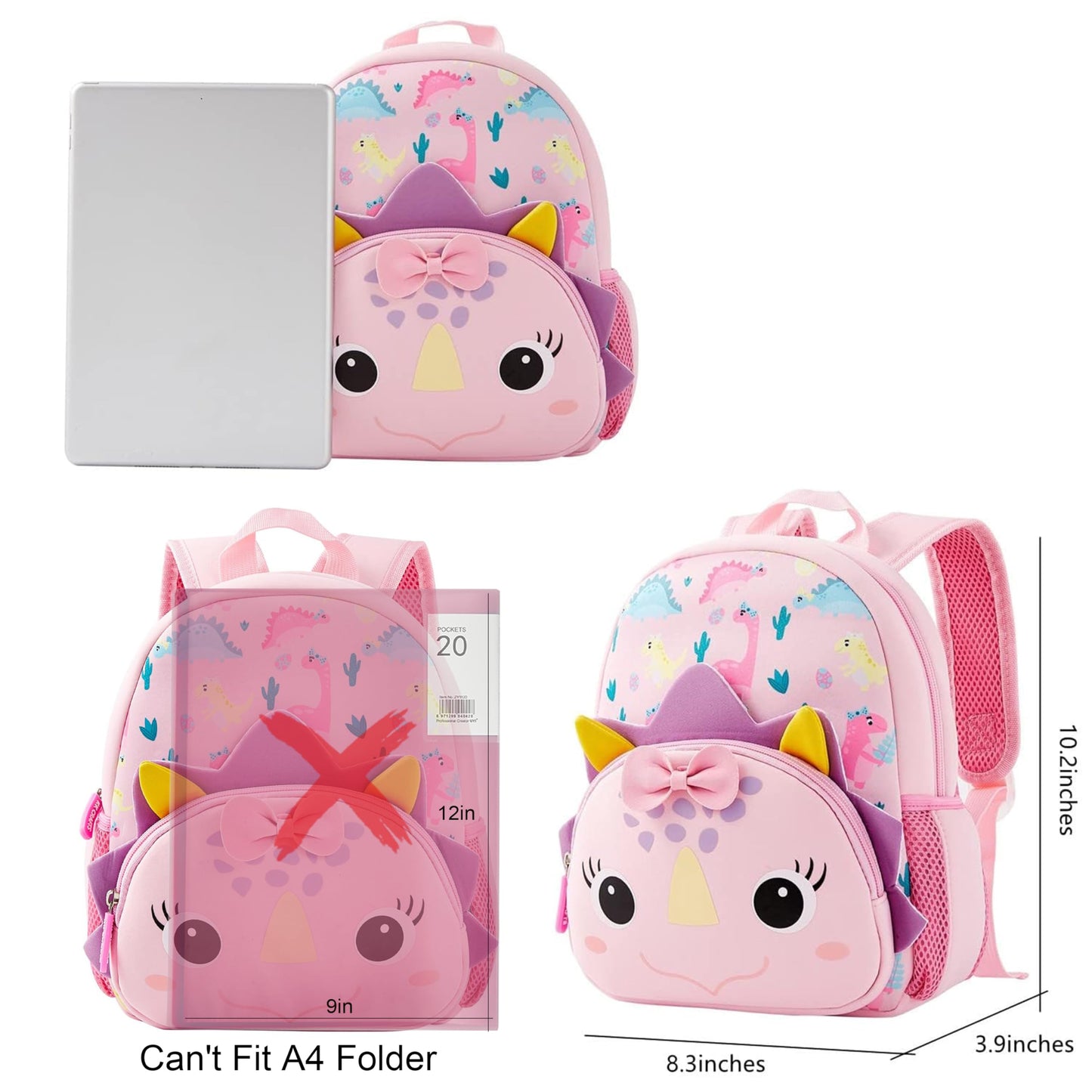 KK CRAFTS Preschool Backpack Toddler Neoprene Animal Schoolbag Lunch backpack for Kids Boys Girls(Dinosaur)
