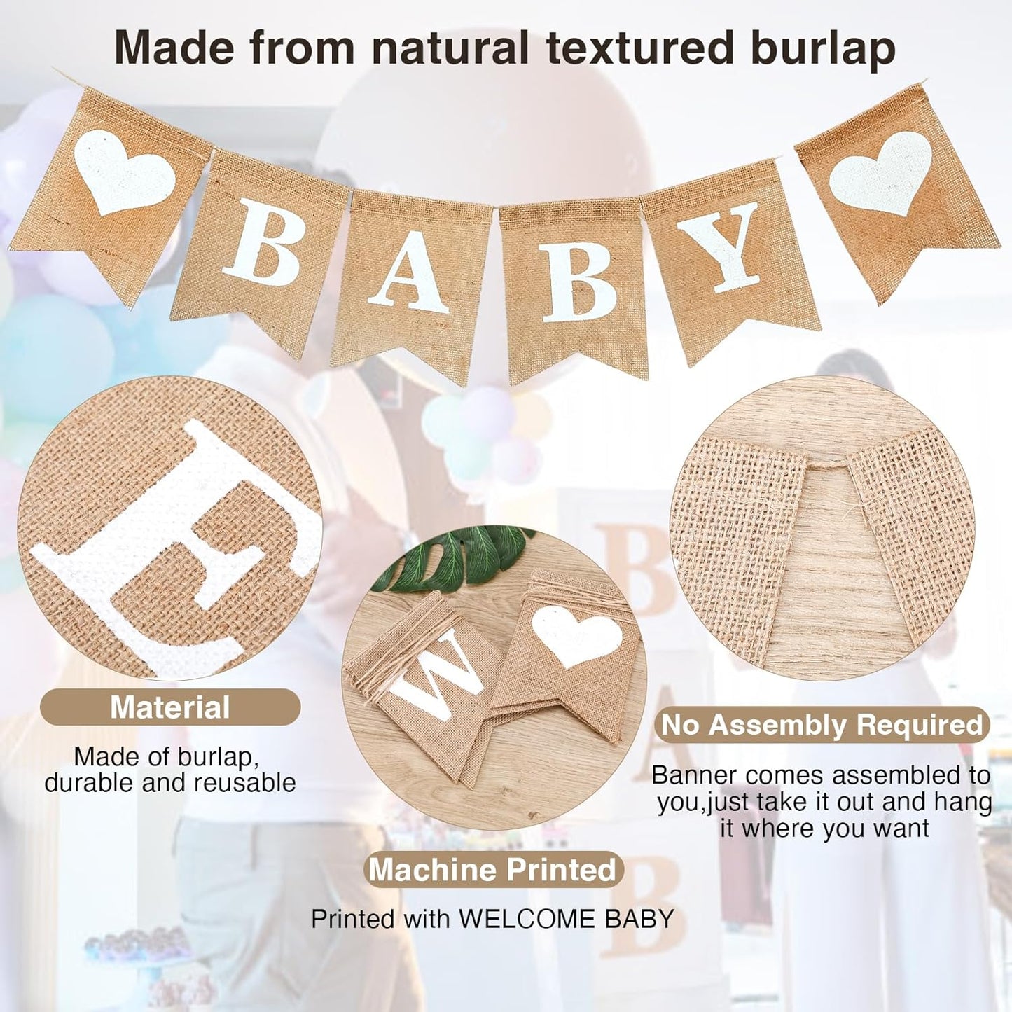 Welcome Baby Sign - Elegant Boy and Girl Announcement Banner - Newborn Birth Sign - Adorable Baby Shower Decor