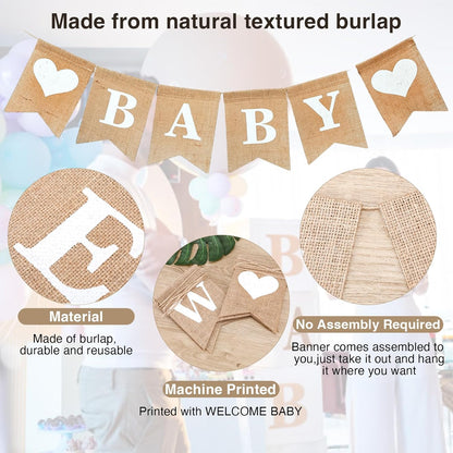 Welcome Baby Sign - Elegant Boy and Girl Announcement Banner - Newborn Birth Sign - Adorable Baby Shower Decor