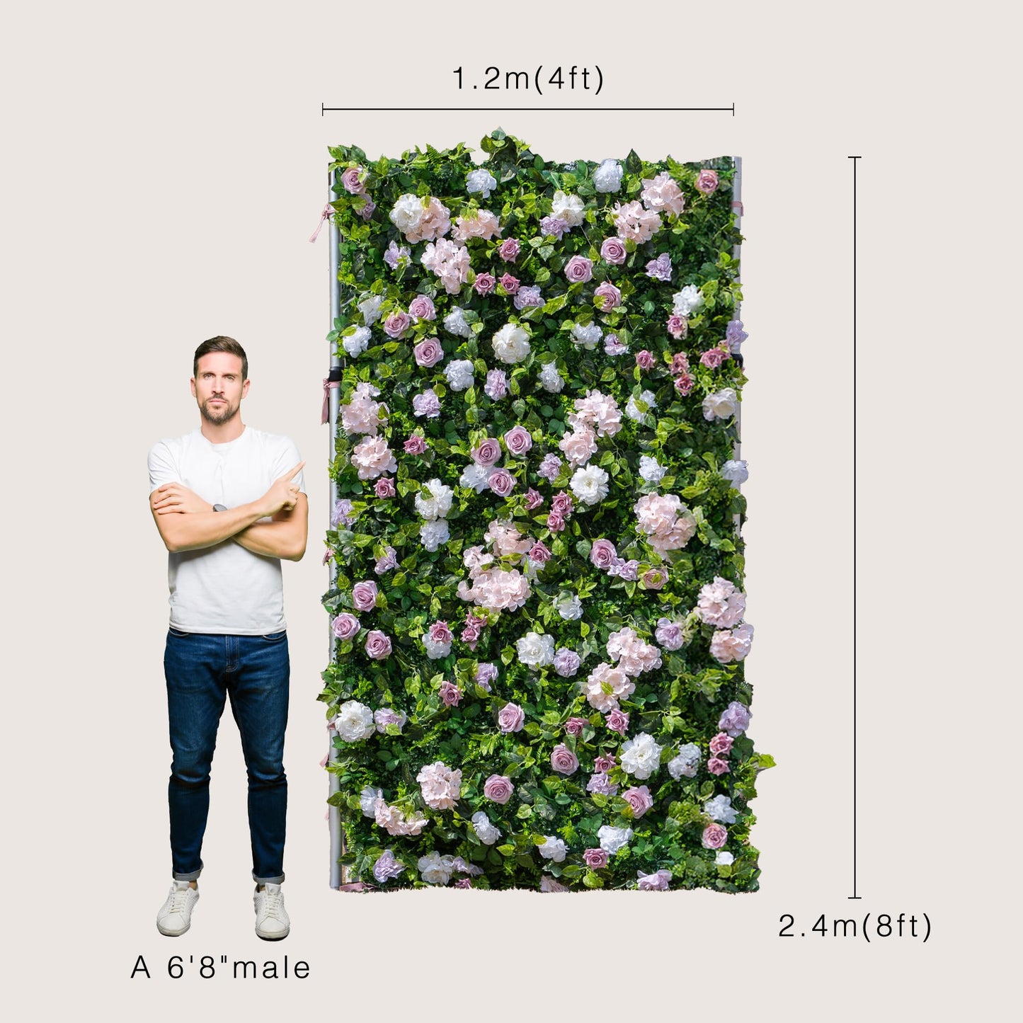 Artificial Luxury‌ Flower Wall Panels, Gorgeous 3D Silk Floral Backdrop for Wedding, Baby Show, Party and Home Decor, Quick Assembly/Storage, Eco ＆ Pet Friendly, 2 pcs, Each Panel 2*8 ft.