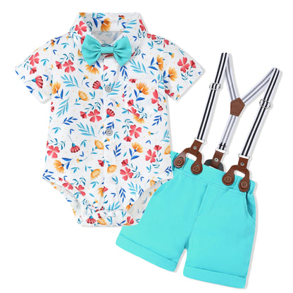 WESIDOM Baby Boy Clothes Suit 0-24 Months Gentleman Outfits, Short Sleeve Dress Romper+Bowtie+Detachable Suspender Shorts Set