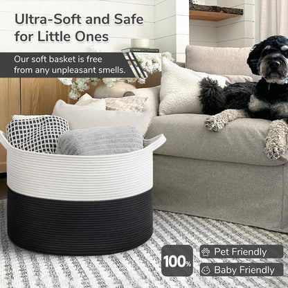 INDRESSME XXXLarge Cotton Rope Basket 21.7" x 21.7" x 13.8" Woven Baby Laundry Blanket Basket Toy Baskets with Handle Storage Comforter Cushions Thread Laundry Hamper