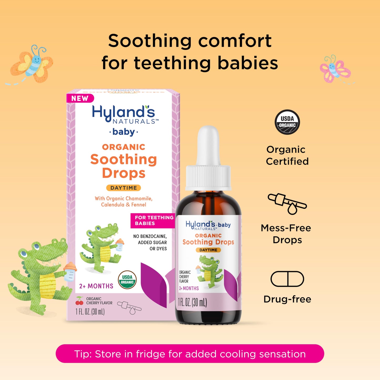 Hyland's Baby Organic Daytime and Nighttime Soothing Drops Combo Pack, Drops for Oral Discomfort, 2 oz.