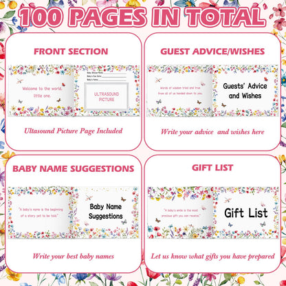 27 Pcs Butterfly Floral Baby Shower Guest Book Set Baby Shower Sign in Guest Floral Book Place Table Cards with Gold Pen Adhesive Photo Corner for Birthday Party