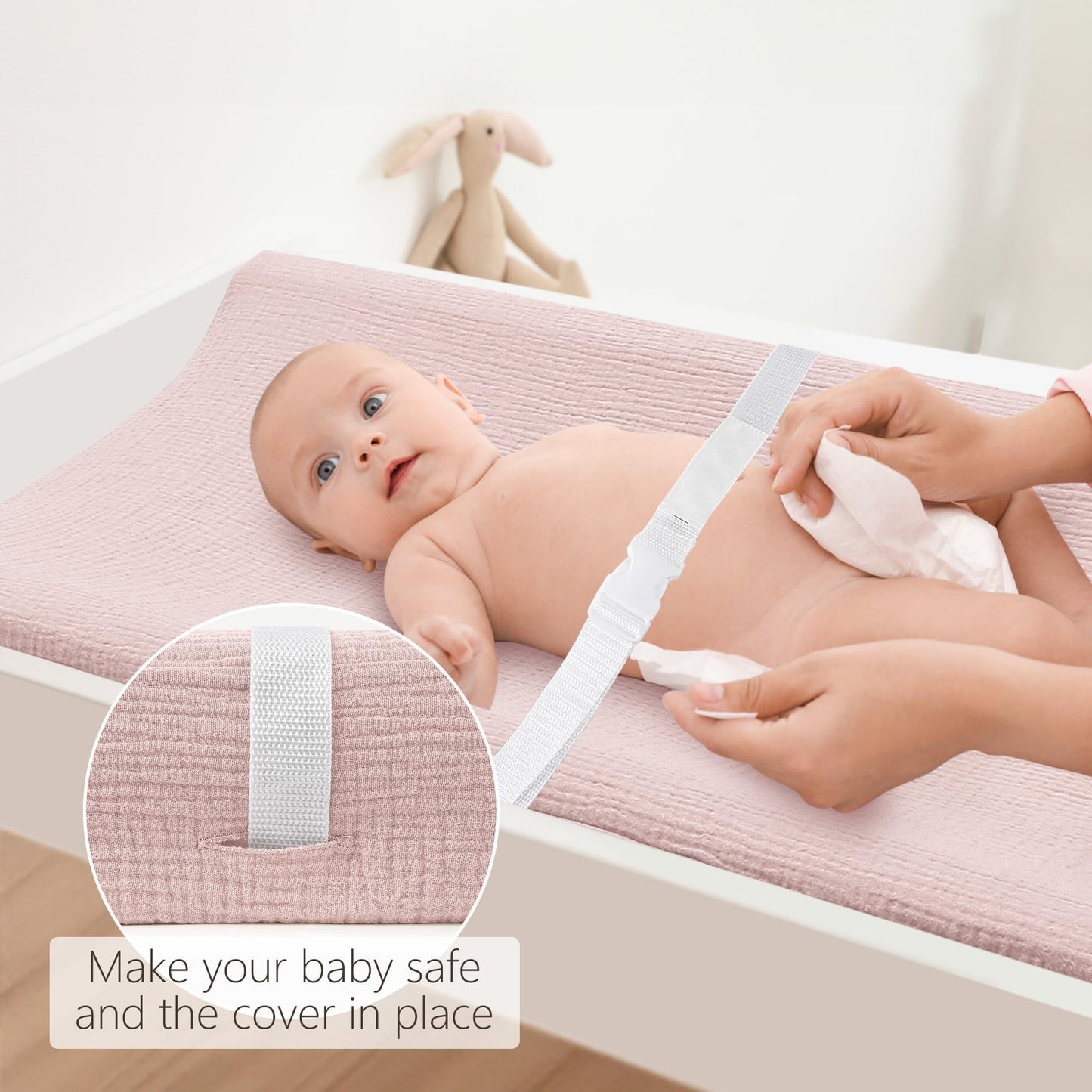 Bearmoss Changing Pad Cover, 2 Pack Muslin [100% Cotton] Diaper Changing Table Covers, 32'' x 16'' Soft Breathable Changing Pad Sheets for Unisex Baby Girls and Boys with Strap Holes (Bluemoon)
