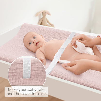 Bearmoss Changing Pad Cover, 2 Pack Muslin [100% Cotton] Diaper Changing Table Covers, 32'' x 16'' Soft Breathable Changing Pad Sheets for Unisex Baby Girls and Boys with Strap Holes (Bluemoon)