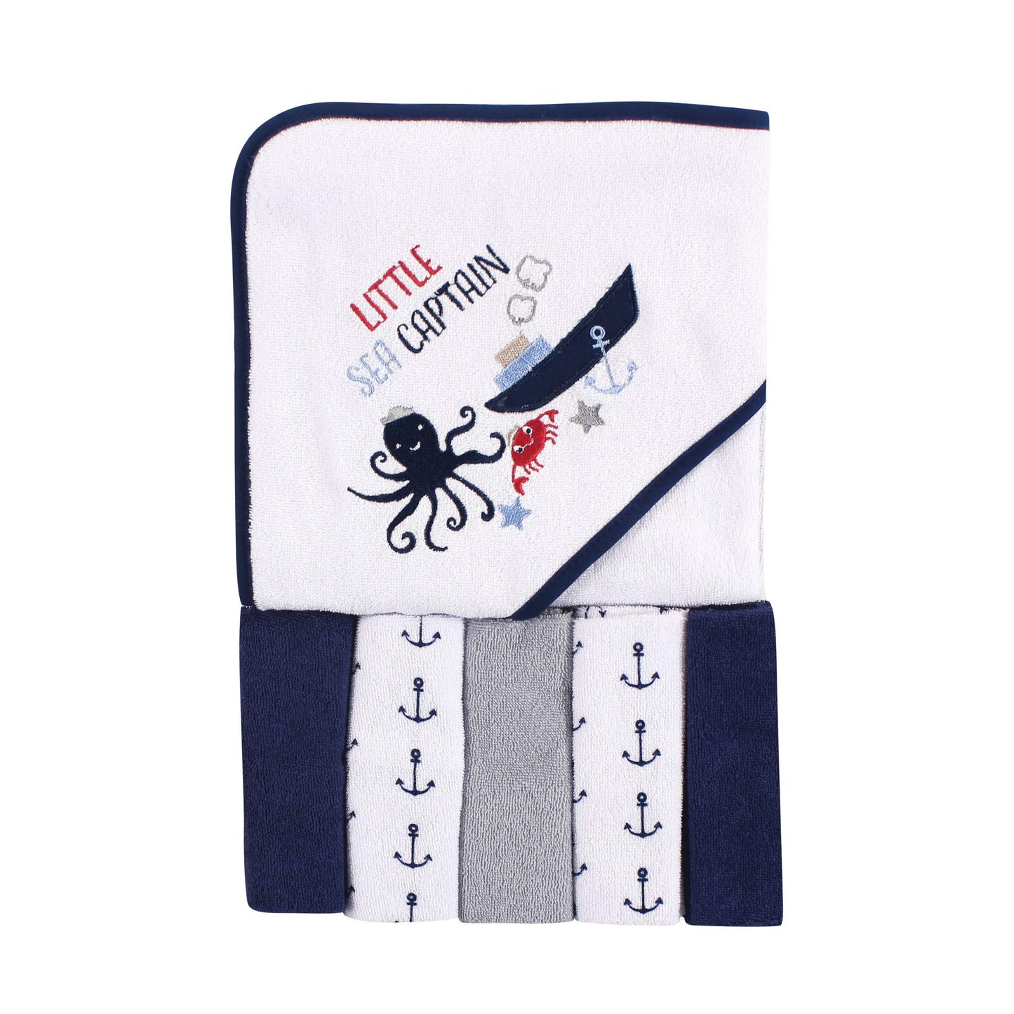 Luvable Friends Unisex Baby Hooded Towel with Five Washcloths, Cotton,Polyester,Ikat Elephant, One Size