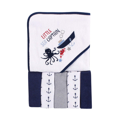 Luvable Friends Unisex Baby Hooded Towel with Five Washcloths, Cotton,Polyester,Ikat Elephant, One Size