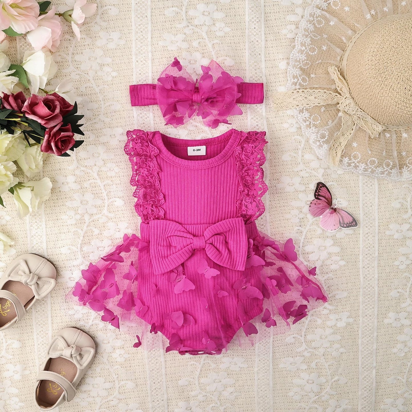 Baby Girl Summer Clothes Cute Newborn Girl Outfits Sleeveless Lace One Piece Romper + Headband 2pcs set 0-12 Months