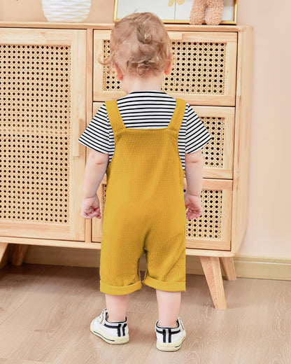 ZOEREA Toddler Baby Boys Clothes Summer Outfit Stripe T-Shirt and Shortall Romper Set Cute Jumpsuit Solid Color 6M-4T