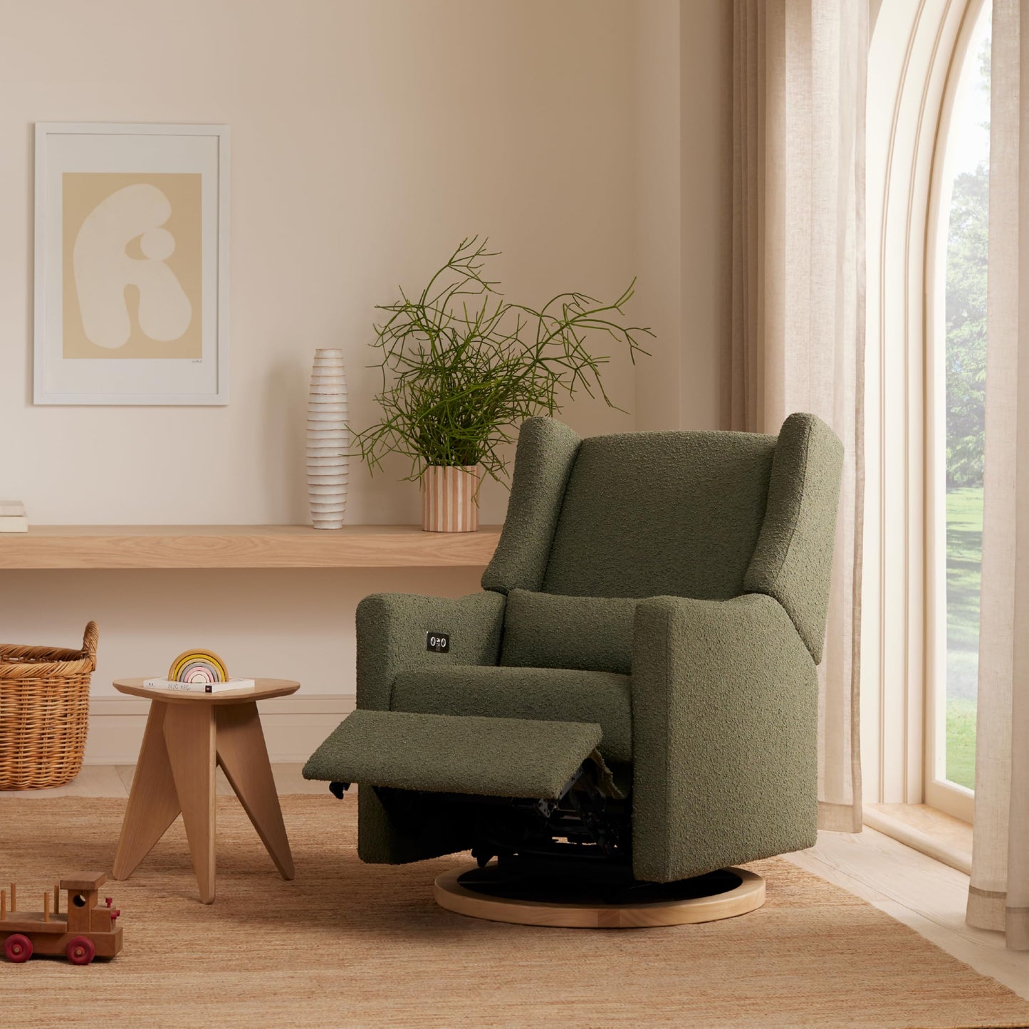 Babyletto Kiwi Electric Power Glider Recliner Nursery Chair w/ USB Ports - Water & Stain Resistant Glider Rocking Chair for Nursery - GREENGUARD Gold Certified Swivel Rocker Recliner Chair - Cream