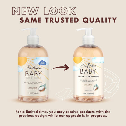SheaMoisture Baby Wash and Shampoo 100% Virgin Coconut Oil for Baby Skin Cruelty Free Skin Care 13 oz