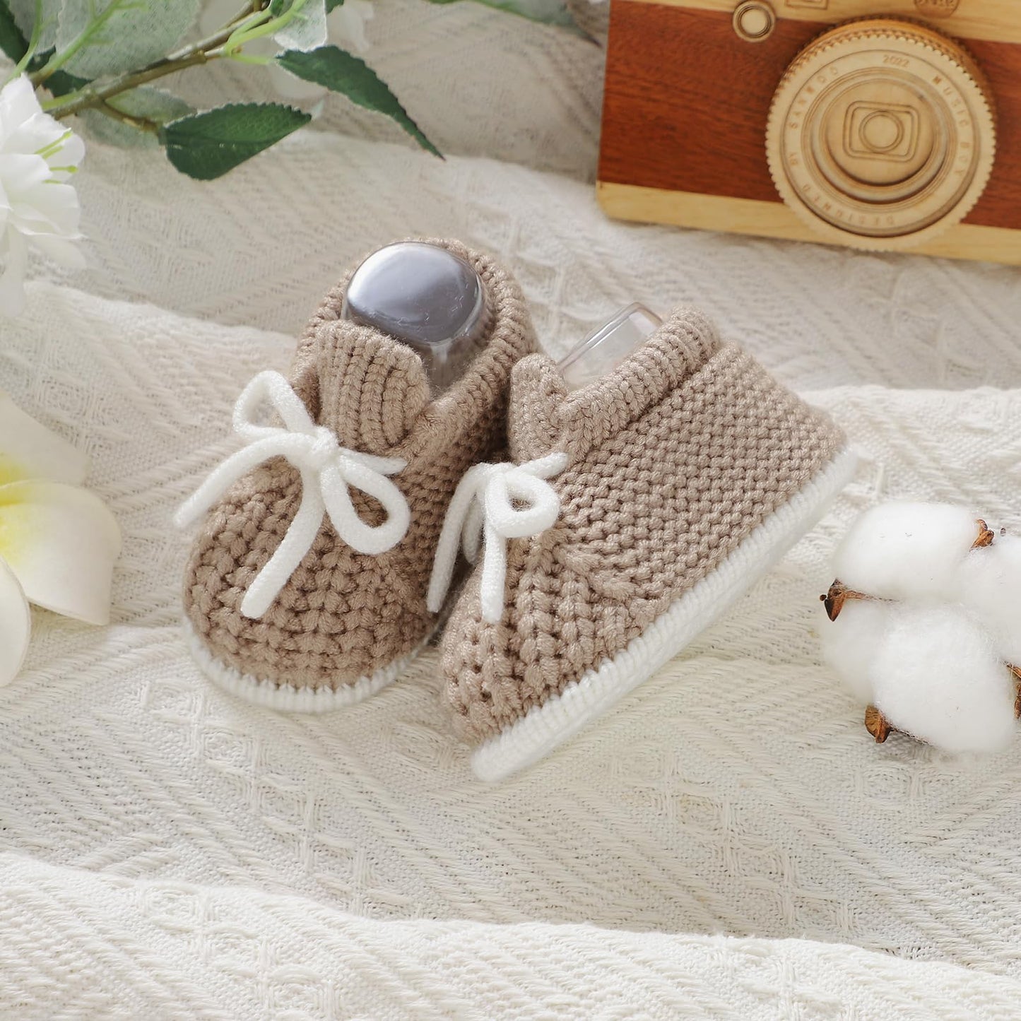 LAWKUL Baby Booties Knit Newborn Shoes Cozy First Walkers Infant Toddler Boots for Boy Girls 0-3 Months