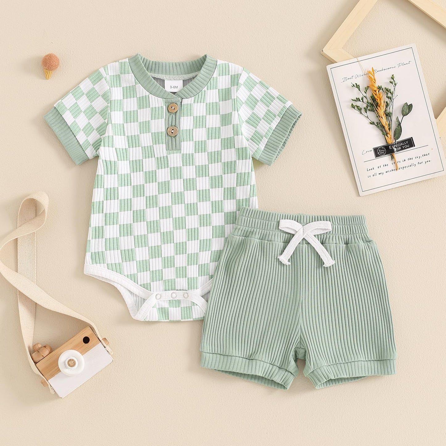 Newborn Baby Boy Girl Clothes 3 6 9 12 18 Months Ribbed Knit Short Sleeve Romper Shorts Set Infant Summer Outfits