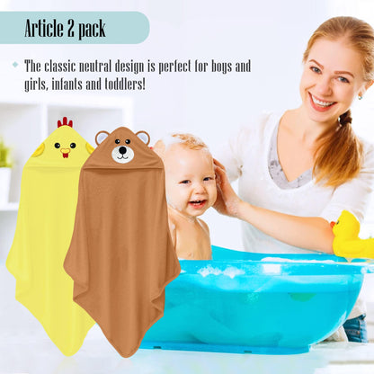 Cute Castle 2 Pack Hooded Baby Towel Rayon Made from Bamboo and 8 Washcloths - Lovely Elephant, Happy Bird