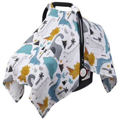 Rquite Car Seat Cover, Muslin Cotton Infant Car Seat Canopy, Breathable Baby Carrier Cover, Summer Stroller Sun Shade, Flower
