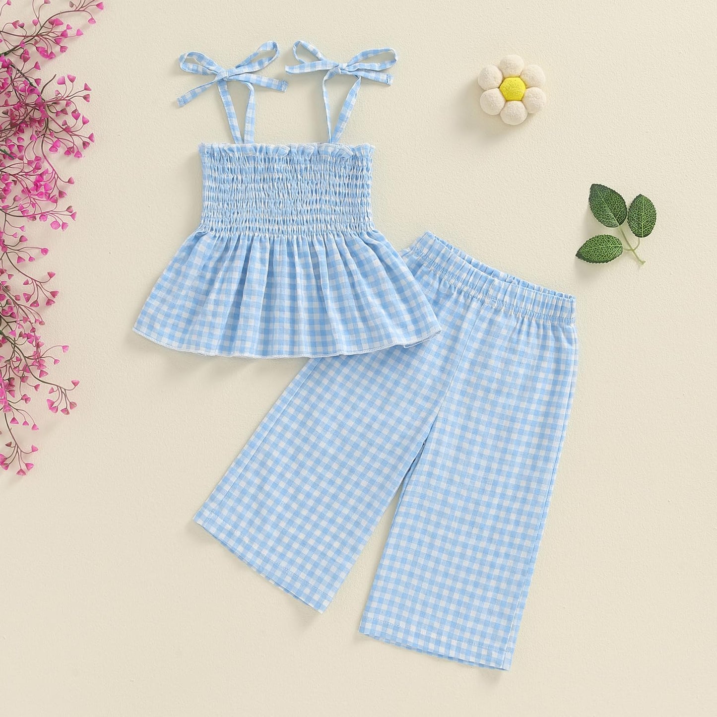 VISGOGO Infant Baby Toddler Girls Clothes Solid Color Sleeveless Camisole Linen Pants Set Baby Summer Outfits