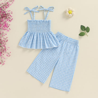 VISGOGO Infant Baby Toddler Girls Clothes Solid Color Sleeveless Camisole Linen Pants Set Baby Summer Outfits