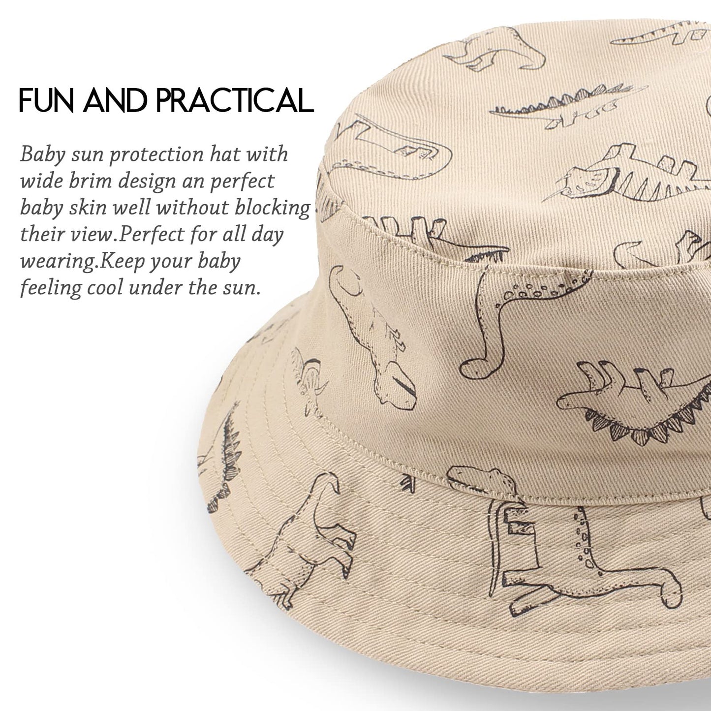 JANGANNSA Dinosaur Baby Boys Sun Hat Cotton Toddler Girls Bucket Hats Summer Sun Protect Cap for Kids